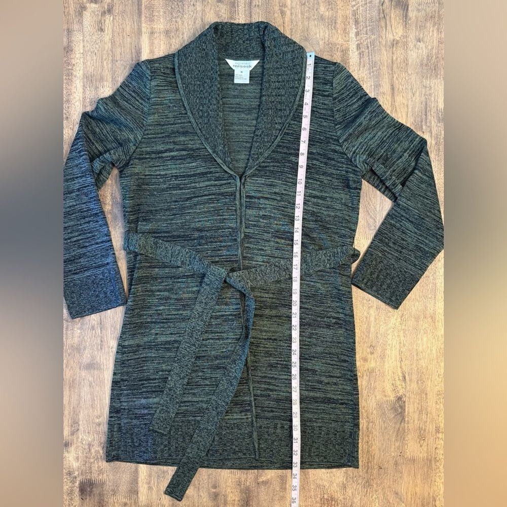 Exclusively Misook Sweater Cardigan Acrylic Knit Tie-Belt Long Robe Green Medium - Picture 8 of 8